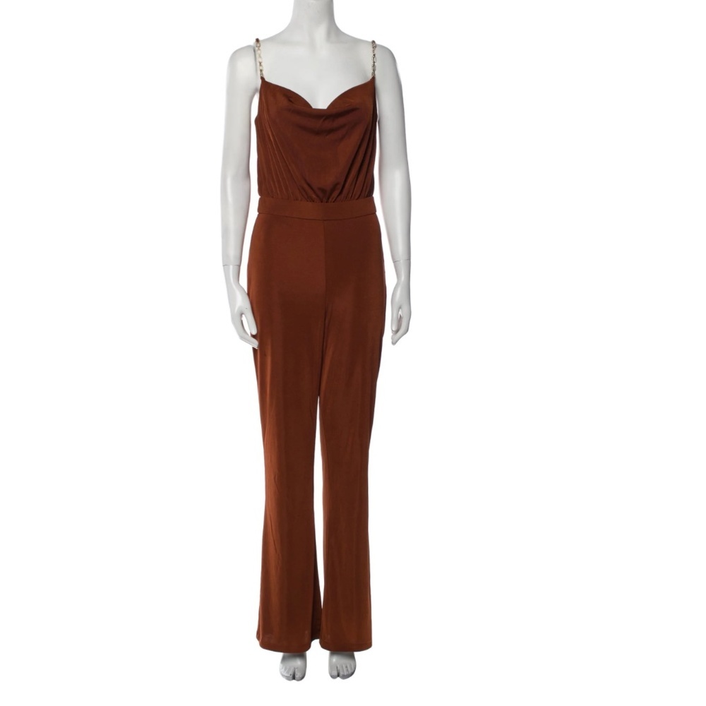 Jason Wu Emmett Cowl Neck Jewel Straps Brown Sleeveless Jumpsuit NWT Size Small